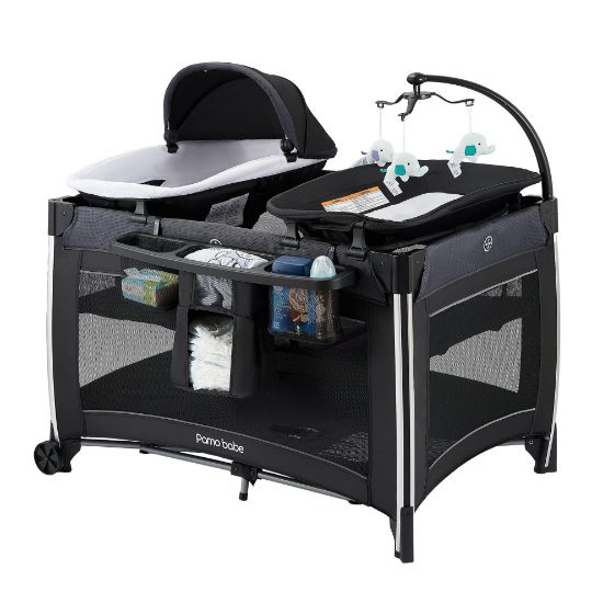 Picture of Pamo Babe 4 in 1 Baby Playards with Bassinet & Changing Table, Portable Crib Breathable Mesh and Toy Mobile