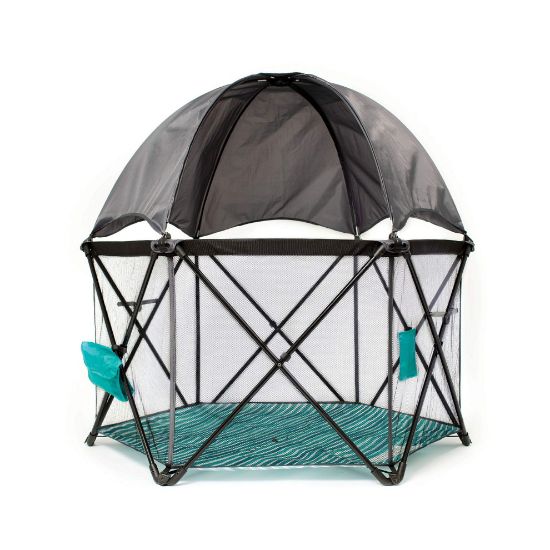 Picture of Baby Delight Go With Me Eclipse Mesh Portable Playard | Playpen | Sun Canopy | Indoor and Outdoor | Watercolor Stripe Base
