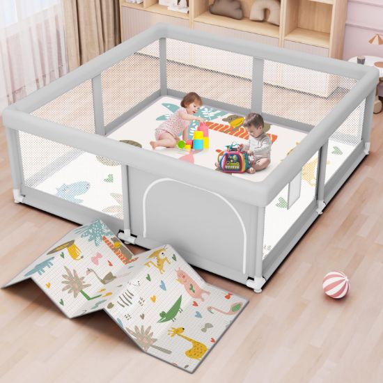 Picture of Baby Playpen with Mat 50x50 Inch, Play Pen for Babies and Toddlers with Gate, Baby Fence Sturdy Safety Playpen, Indoor & Outdoor Kids Activity Center