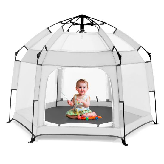 Picture of Bend River Baby Playpen with Canopy, Portable Baby Beach Tent, Toddler Play Yard Indoor and Outdoor, Foldable Mosquito Net for Infant - Light Grey