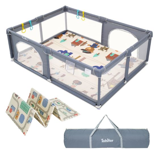 Picture of Baby Playpen with Mat, Large Baby Play Yard for Toddler, BPA-Free, Non-Toxic, Safe No Gaps Playards for Babies, Indoor & Outdoor Extra Large Kids Activity Center 79"x59"x26.5" with 0.4" Playmat