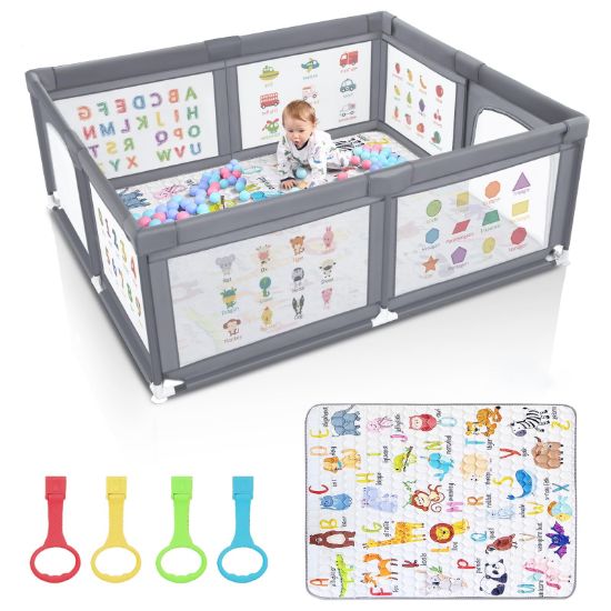 Picture of Voovc Premium Baby Playpen with Mat, 71x60 Inches Extra Large Playpen for Babies and Toddlers, Indoor & Outdoor Activity Center, Safety Baby Play Pen with Gate Prints