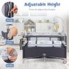 Picture of BABY JOY 5-in-1 Pack and Play, Portable Baby Bedside Sleeper with Bassinet, U-Shaped Diaper Changer, Safety Strap, Side Zipper Entrance, Hangings, Bedside Crib Playard from Newborn to Toddlers (Gray)