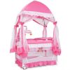 Picture of BABY JOY 4 in 1 Pack and Play with Canopy, Portable Baby Playard with Bassinet, Double-Layer Baby Crib, Wheels & Brake, Foldable Baby Girl Pink Princess Bassinet from Newborn to Toddler