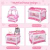 Picture of BABY JOY 4 in 1 Pack and Play with Canopy, Portable Baby Playard with Bassinet, Double-Layer Baby Crib, Wheels & Brake, Foldable Baby Girl Pink Princess Bassinet from Newborn to Toddler