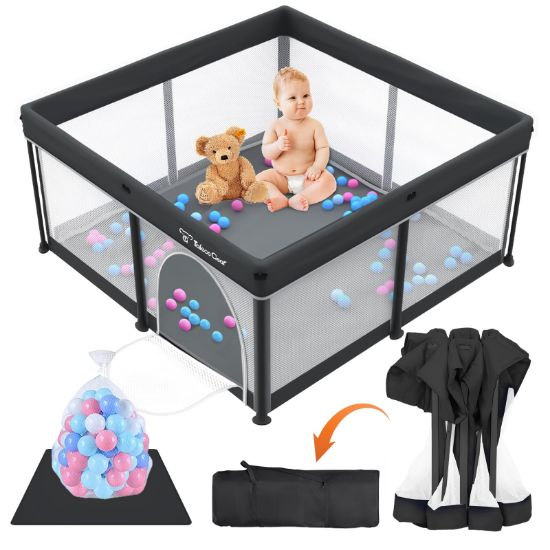 Picture of Taleco Gear Foldable Baby Play Pen with Mat, 50''x50'' Playpen for Babies and Toddlers, Playpen for Baby with Gate, Breathable,Foldable Travel Play Pen with 50 Ocean Balls