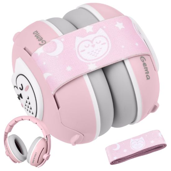 Picture of Lilian&Gema 2-in-1 Baby Ear Muffs Noise Protection up to 48 Months - Cute Owl Ear Protection for Infant & Toddler - Baby Airplane/Travel Essentials - Adjustable Noise Reduction Earmuffs, Pink
