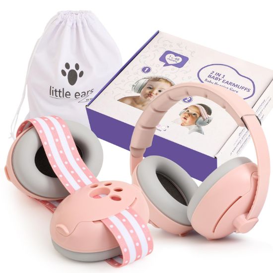 Picture of DITHIN Baby Ear Muffs Noise Protection, 2-In-1 Baby Noise Cancelling Headphones for 0-48 Months Infants Toddlers, Travel Essentials for Airplane Fireworks Sleeping Pink