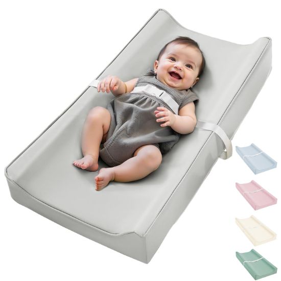 Picture of Vegan Leather Waterproof Baby Changing Pad - Wipeable, Extra Thick & Portable & Non-Slip Diaper Mat for Dresser, Crib, Travel | Soft & Safe (Gray)