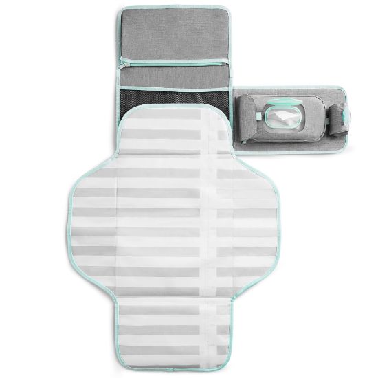 Picture of Munchkin Portable Changing Pad - Lightweight and Compact Baby Diaper Changing Mat with Silver-Ion Technology, Includes 12 Diaper Disposal Bags, Grey