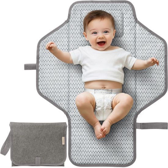 Picture of KeaBabies Portable Changing Pad for Baby, Travel - 26 x 21 Wipeable, Waterproof, Foldable Baby Diaper Changing Mat for Diaper Bag, Caddy, Car, Bed, Newborn, Compact Changer Mat Station (Classic Gray)