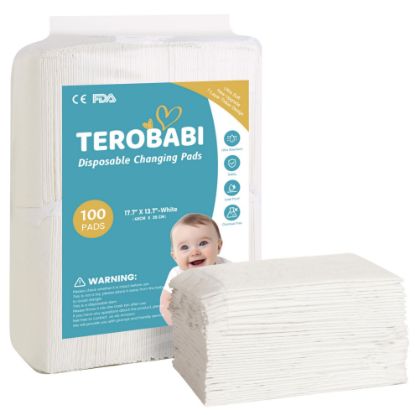 Picture of Disposable Changing Pads for Baby, 100 Pack 17.5"x13.5" Ultra Absorbency Diaper Changing Pad Liners, Baby Breathable Disposable Underpads Bed Pad Incontinence Pads, Leak-Proof Portable Baby Pads,White