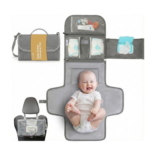 Picture of Cozira Portable Changing Pad - Waterproof Foldable Diaper Changing Pad with Wipes Pocket, Soft Travel Changing Mat for Baby, Compact & Easy to Clean Newborn Gift
