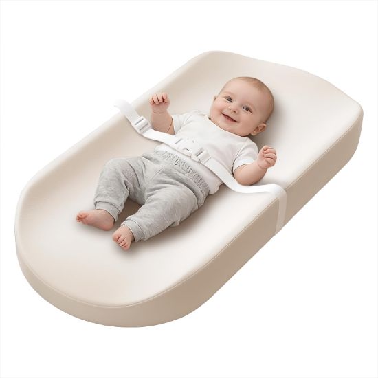Picture of YACODAVO Baby Changing Pad with Vegan Leather Cover, Waterproof & Wipeable Changing Pad for Toddler, Flat Foam Travel Diaper Changing Pad for Dresser and Table, White