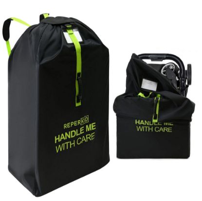 Picture of reperkid Large Stroller Bag for Airplane Travel, Black & Green, 47" H x 24" W x 15" D, Fits Most Large, Single, Double, Jogging Strollers - Premium Waterproof Cover, Adjustable Shoulder Straps