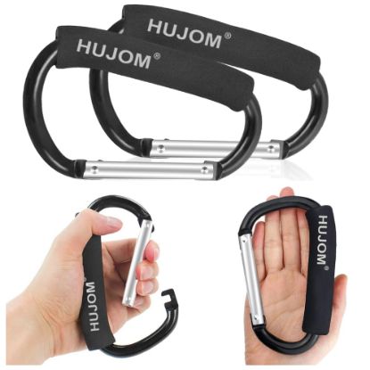Picture of Stroller Hooks 2 Pcs Large Carabiner Clips for Hanging Diaper Bags, Purse Grocery, and Shopping Bags. Heavy Duty Universal Climbing Clips Best Mommy Accessories for Outdoor, Camping and Hiking.
