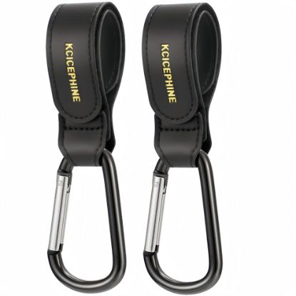 Picture of 2 Pack Stroller Hooks, Stroller Straps for Diaper Bags,Adjustable Stroller Carabiner Clip,Baby Stroller Accessories for nuna,Uppababy,Bob,Hook for Bike,Scooter,Wheelchair,Walker AccessoriesBlack