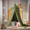 Picture of Vhaso Cotton Kids Bed Canopy, Nursery Room Baby Crib Hanging Curtain Mosquito Net Hideaway Bedding Children Reading Nook Decoration, Pastel Neutral Color for Boys & Girls (Green)