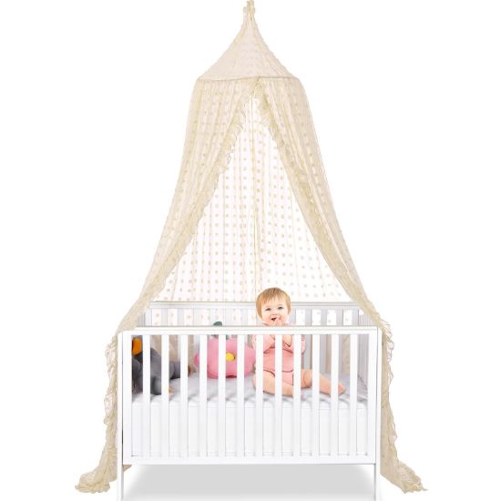 Picture of jiangcha Bed Canopy for Girls - Princess Bed Canopy - Crib Canopy for Boys and Girls Bedroom Decor, Suitable for Use in Cribs Canopy Bed Curtains (Beige)