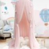 Picture of OldPAPA Bed Canopy for Girls - Princess Bed Canopy Mosquito Net Nursery Play Room Decor Dome Premium Yarn Netting Curtains Baby Game Dream Castle, Pink