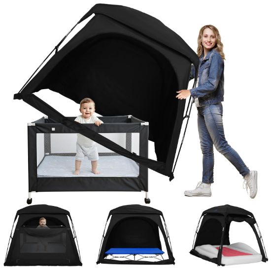 Picture of KNOCLOC Blackout Sleep Tent for Pack and Play, Toddler Travel Bed, Kids Air Mattress & Cot, CPC Certified Baby Sleep Pod with Fan Pouch Breathable Portable & Easy Setup