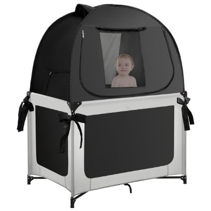 Picture of L RUNNZER Pack N Play Blackout Cover, Portable Travel Essential Pack N Play Cover, Dark Pack and Play Blackout Cover for Baby Sleeping, Block 90% + Light