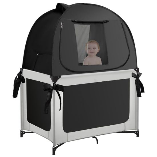 Picture of L RUNNZER Pack N Play Blackout Cover, Portable Travel Essential Pack N Play Cover, Dark Pack and Play Blackout Cover for Baby Sleeping, Block 90% + Light