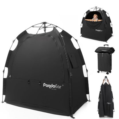 Picture of PandaEar Portable Blackout Tent for Babies and Toddlers, Privacy Canopy Cover for Pack N Play, Mini Cribs, Foldable Sleep Pod Travel & Indoor Use, Blocks 95% Light, Black