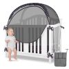 Picture of ZXPLO Baby Safety Crib Tent Infant Pop up Mosquito Net Nursery Bed Canopy Netting Cover - Keep Baby from Climbing Out with Hanging Diaper Storage Bag (Dark Gray)