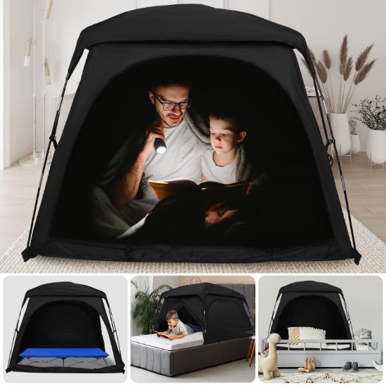 Picture of KNOCLOC CPC Certified Sensory Tent for Autism Kids Calming & Sleeping, Blackout Large Size & Versatile Fits Twin Floor Bed, Toddler Travel Bed, Portable & Breathable Design with Fan Pouch