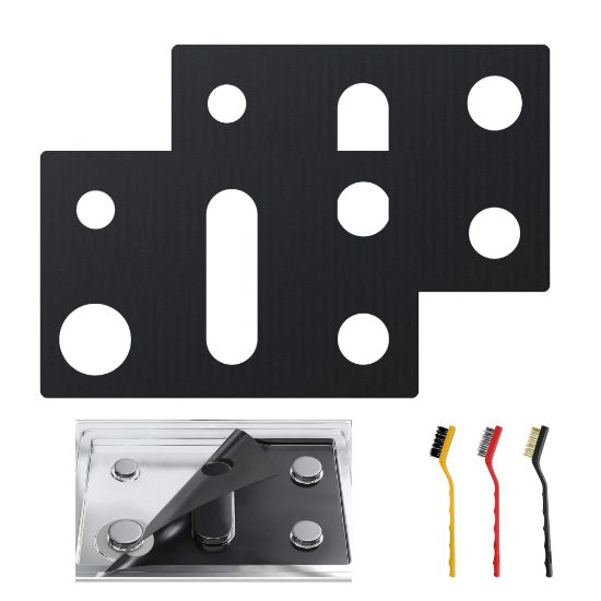 Picture of Stove Top Protector for GE Gas Range - 2 Pcs 30Inch 5 Burner Reusable Splatter & Spill Guard Liner Only Compatible with Model JGBS86SPSS JGBS86EPES Bonus 3 Cleaning Brushes