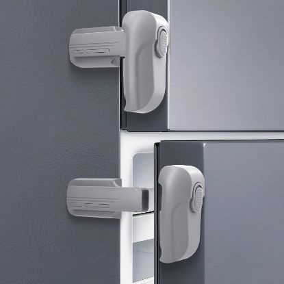 Picture of Lwuzkdo 2 Pack Dual Mode Fridge Locks, Upgraded Child Proof Refrigerator Lock with Sticky Adhensive Pads, Durable ABS Freezer Door Latch to Keep Door Closed, No Tools Need or Drill (Grey)