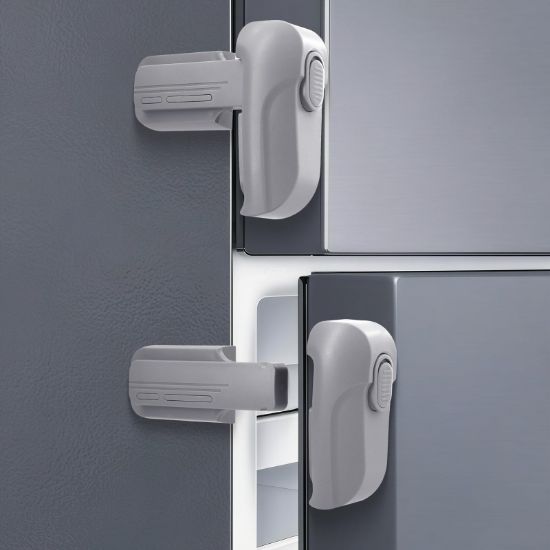 Picture of Lwuzkdo 2 Pack Dual Mode Fridge Locks, Upgraded Child Proof Refrigerator Lock with Sticky Adhensive Pads, Durable ABS Freezer Door Latch to Keep Door Closed, No Tools Need or Drill (Grey)