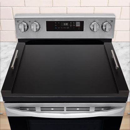 Picture of 30"x22" Noodle Board Stove Cover for Electric & Gas Stoves, Natural Bamboo Ranges Stovetop Cover for Extra Counter Space, Also Sink Cover & Serving Tray (Black)
