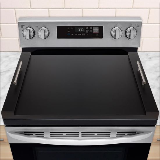 Picture of 30"x22" Noodle Board Stove Cover for Electric & Gas Stoves, Natural Bamboo Ranges Stovetop Cover for Extra Counter Space, Also Sink Cover & Serving Tray (Black)