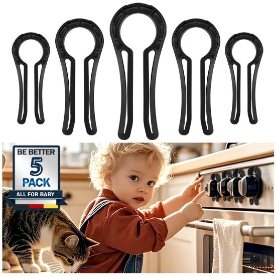 Picture of MCOTOP Gas Stove Knob Locks, Stove Knob Safety Covers for Child, Prevent Kids Pets from Turning on Stoves - Black-5 Pack