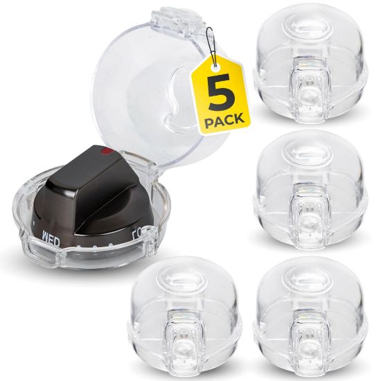 Picture of Gas Stove Knob Covers for Child Safety - 5 Pack Durable and Heat Resistant Oven Knob Covers for Baby Proofing Electric or Gas Stoves - Easy Install Clear View Stove Safety Knob Covers - Highcraft