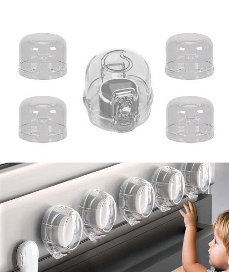 Picture of Stove Knob Safety Covers for Child 5-Pack Baby Proofing Kitchen Oven Knob Locks Universal Gas Burners Childproofing