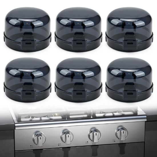 Picture of 6-Pack Stove Knob Safety Covers - Gas Oven Knob Locks for Diameter Under 2.7 inch, Heat Resistant & Adhesive Base (Black)