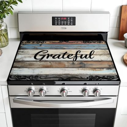 Picture of AOHMPT Multi-Design Stove Top Cover for Glass/Electric Stoves - 3-in-1 Heat-Resistant Protector Mat, Non-Slip Drying Rack 30" x 21" (Grateful)