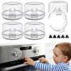 Picture of YEWROXY Stove Knob Covers for Child Safety - 5-Pack Heat-Resistant Oven Lock Knob Covers with Heat Alert Stickers, Baby and Pets Proofing Guards for Gas & Electric Stoves(Clear)