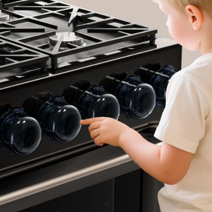 Picture of Upgraded Gas Stove Knob Covers Locks for Child and Kids Safety, Universal Size Gas Stove Knob Cover with 3M Adhesive, Baby Proof Prevent Accidental -4 Pack