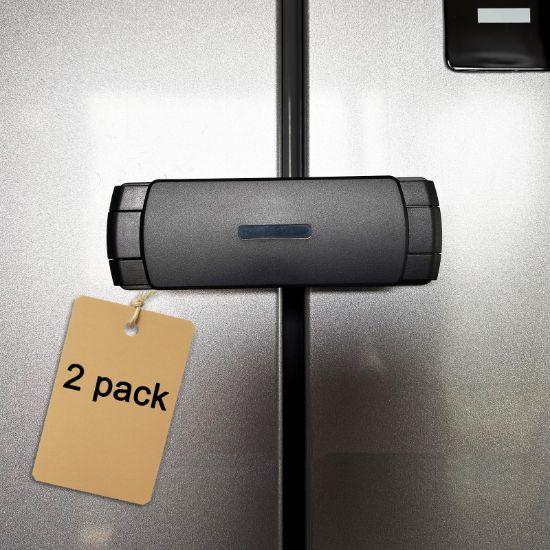Picture of LEXNG 2 Pack Premium Child Safety Lock for French Fridge/Side-by-Side Refrigerator/Double Door Freezer or Cabinet, Adjustable Width & Easy to Install (Black)