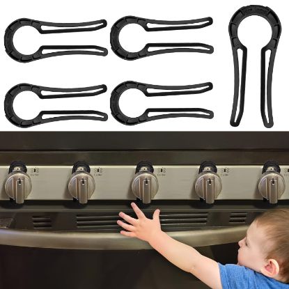 Picture of Stove Knob Lock for Child Safety and Proofing (5 Pack), Oven Knob Safety Covers for Kids and Pets(Black)