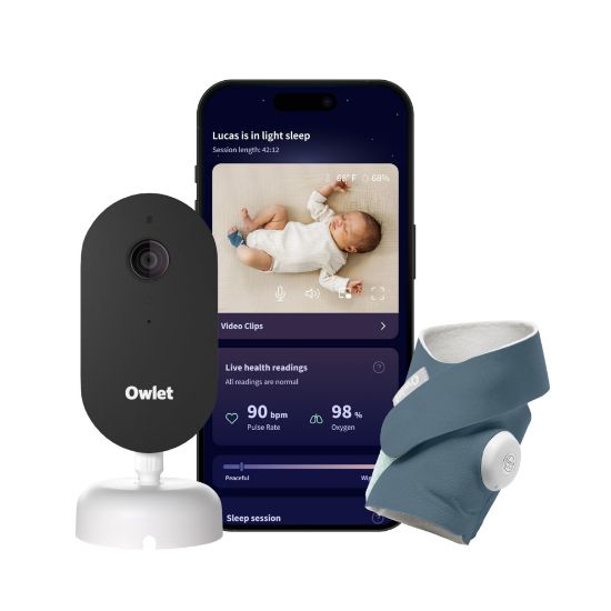 Picture of Owlet Dream Duo (Gen 3) Smart Baby Monitor All-in-One Bundle - 2K HD Video Baby Monitor with Alerts & Owlet Dream Sock Tracks Babys Oxygen, Heart Rate & Sleep | Health Insights via App | Bedtime Blue