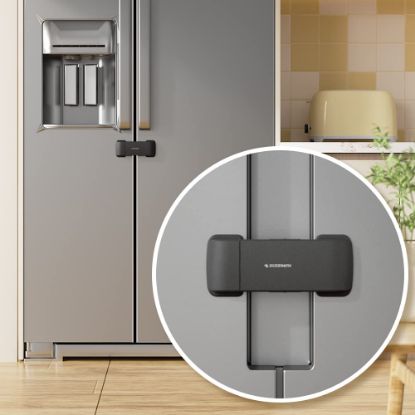 Picture of EUDEMON Updated French Fridge Lock French Door Refrigerator/Freezer Lock Apply to Max 2.28"(58mm) Two Door Gap Distance,Cabinet Cupboard Lock for Kids & Babies,Easy to Install(1 Pack,Black)