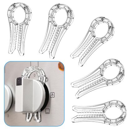 Picture of Gas Stove Knob Locks, Gap-fit Pin for Stove Knobs, for Knob Gap at Least 0.27", Baby Proofing Stove Knob Safety Covers, Stove Guard Clear, Pack of 5, with 1 Extra Piece for Back Up