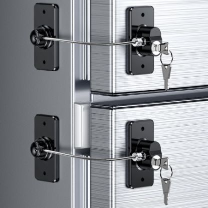 Picture of 2 Pack Refrigerator Door Lock with Adhesive, No Tools Required, Child Proof Fridge Door Lock for Kids and Pets, Self Adhesive Latch for Freezer, Cabinets, Drawers, Windows (Patent)