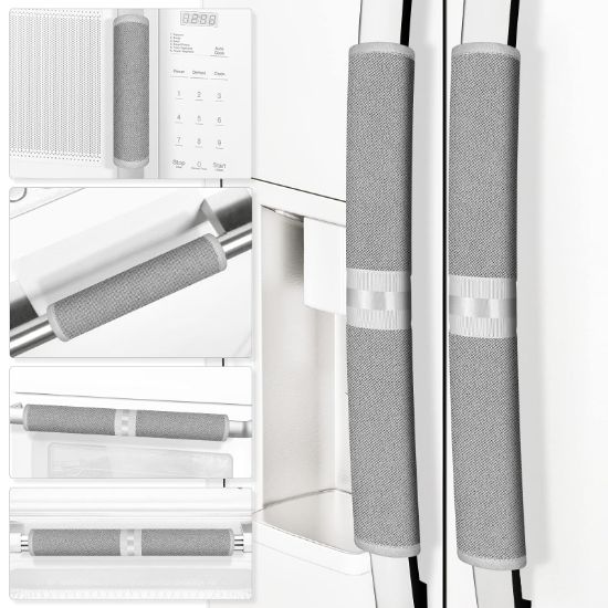 Picture of ELCOOR Refrigerator Door Handle Covers, Set of 6, Keep Your Kitchen Appliance Clean from Food Stains, Smudges, Drips, Oil, Washable and Form-Fitting, Protector for Fridge, Ovens, Dishwashers(Grey)