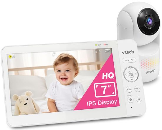 Picture of VTech 7" Baby Monitor with IPS Screen, Pan Tilt Zoom Camera, No WiFi Video Baby Monitor with Camera and Audio, Multi-Color Night Light, 2-Way Talk, Lullabies, Advanced HQ Max